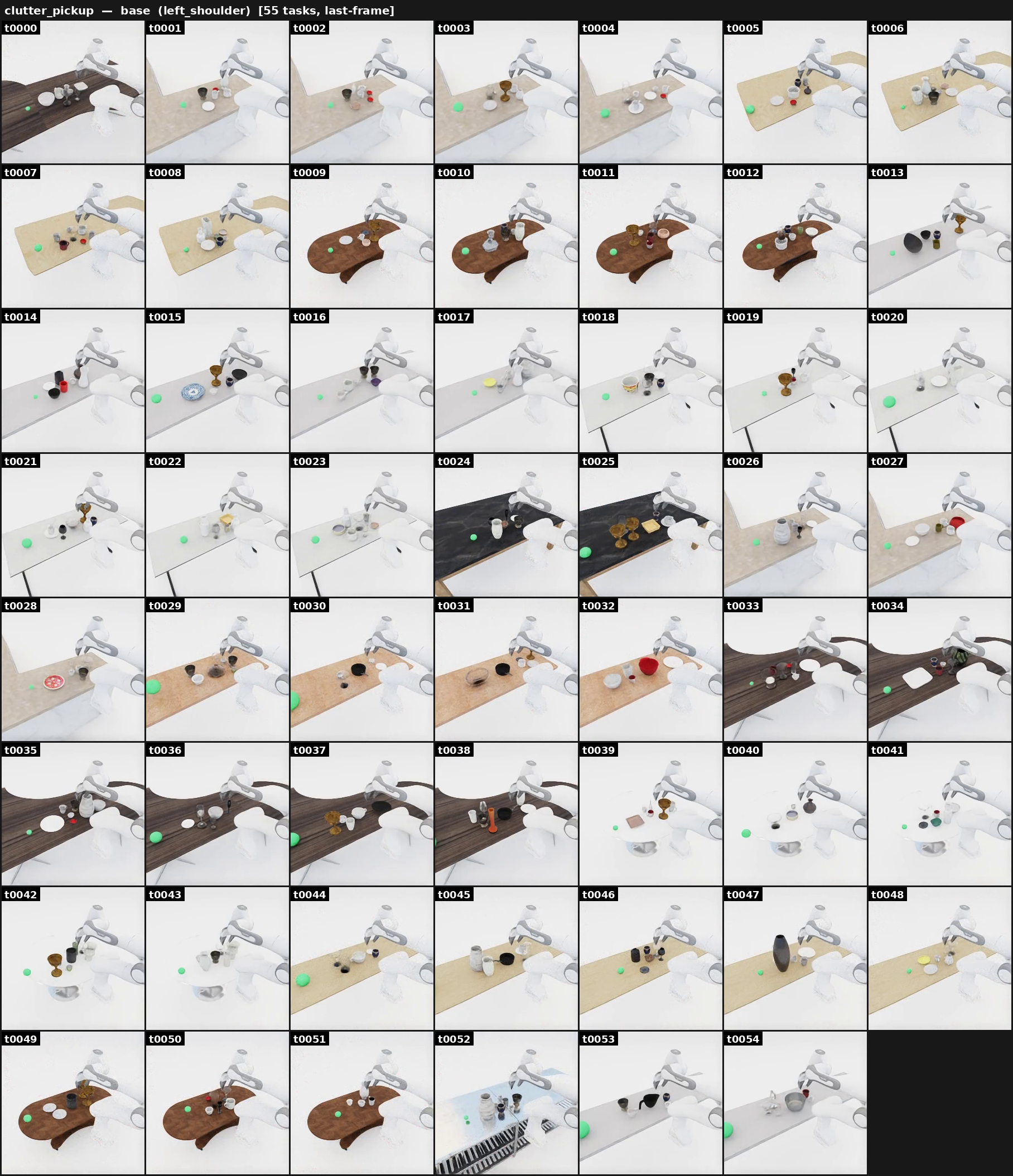Clutter pickup — base tasks (left-shoulder view)