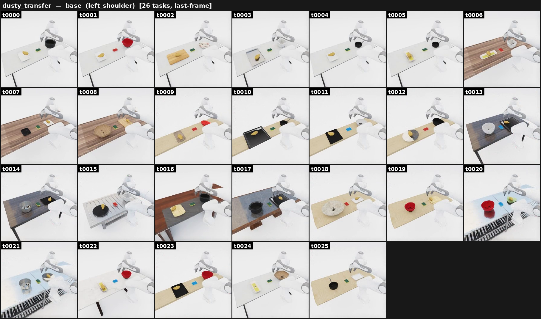 Dusty transfer — base tasks (left-shoulder view)