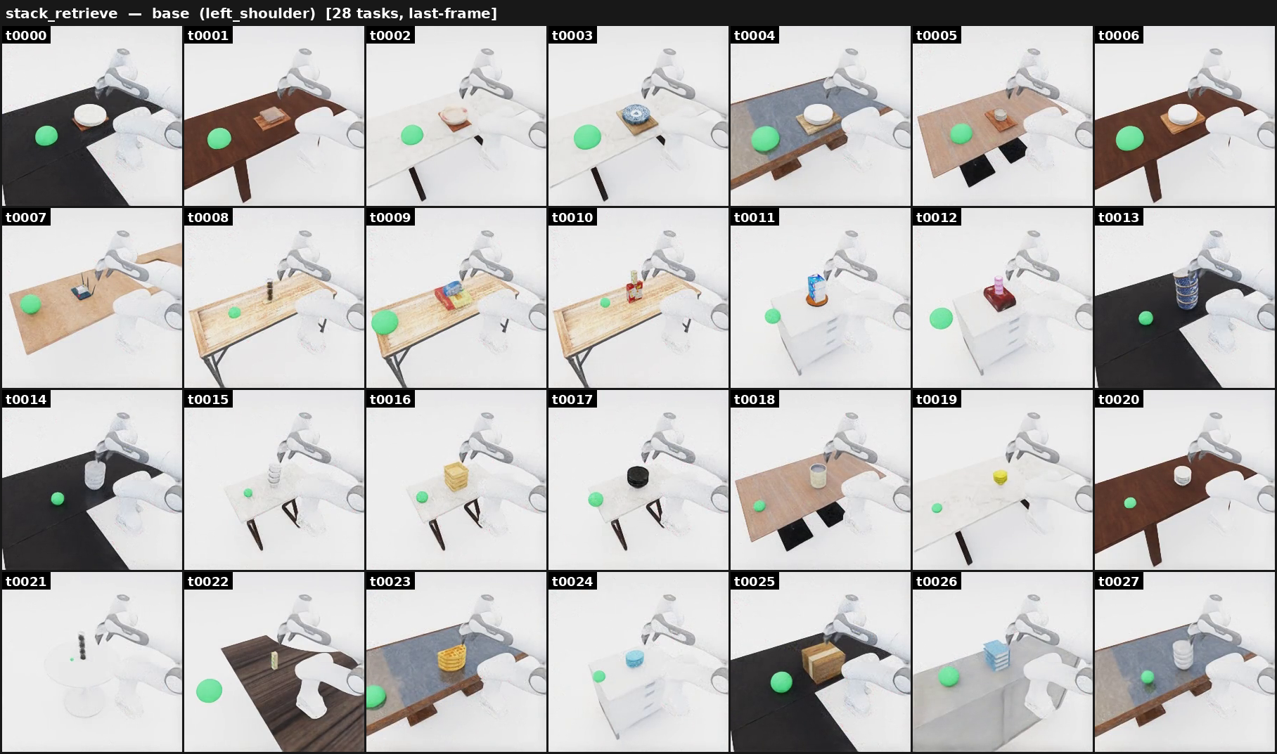 Stack retrieve — base tasks (left-shoulder view)